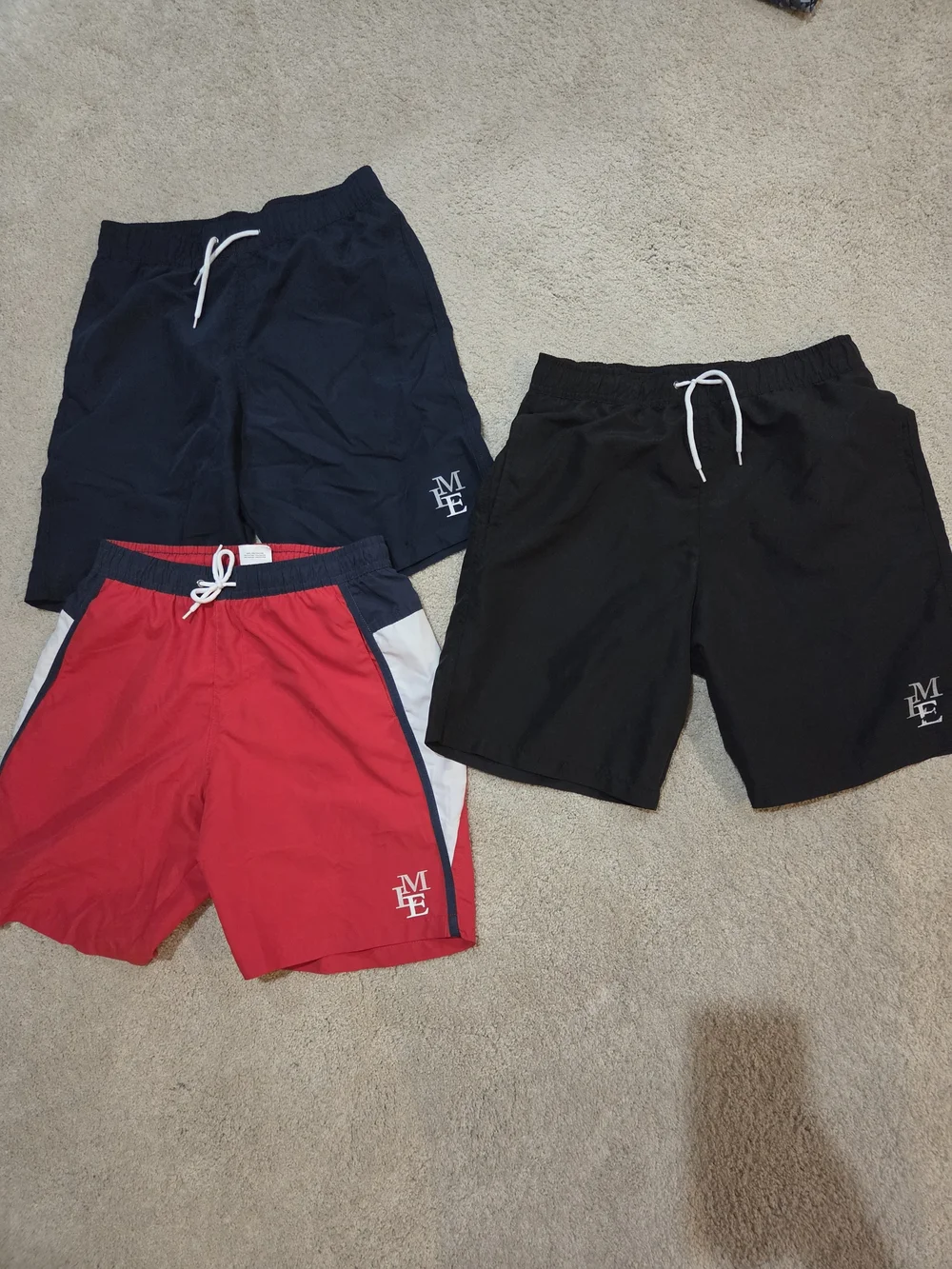 Bundle Of 3 Boys 14- Drawstring Athletic Shorts - Black, Navy & Red